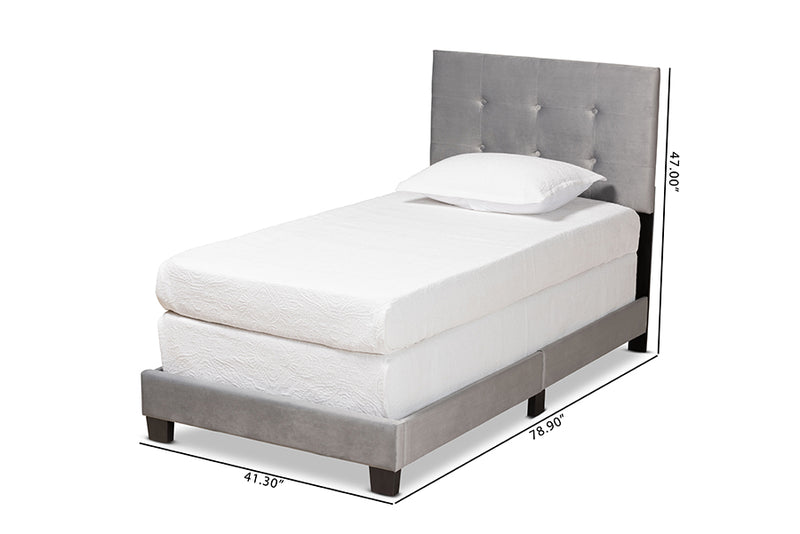Baxton Studio Caprice Modern and Contemporary Glam Grey Velvet Fabric Upholstered Twin Size Panel Bed