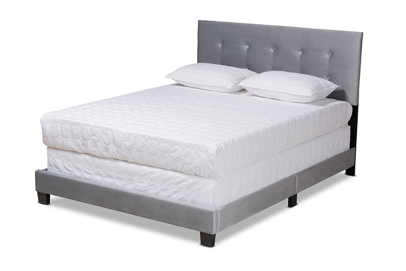 Baxton Studio Caprice Modern and Contemporary Glam Grey Velvet Fabric Upholstered Full Size Panel Bed
