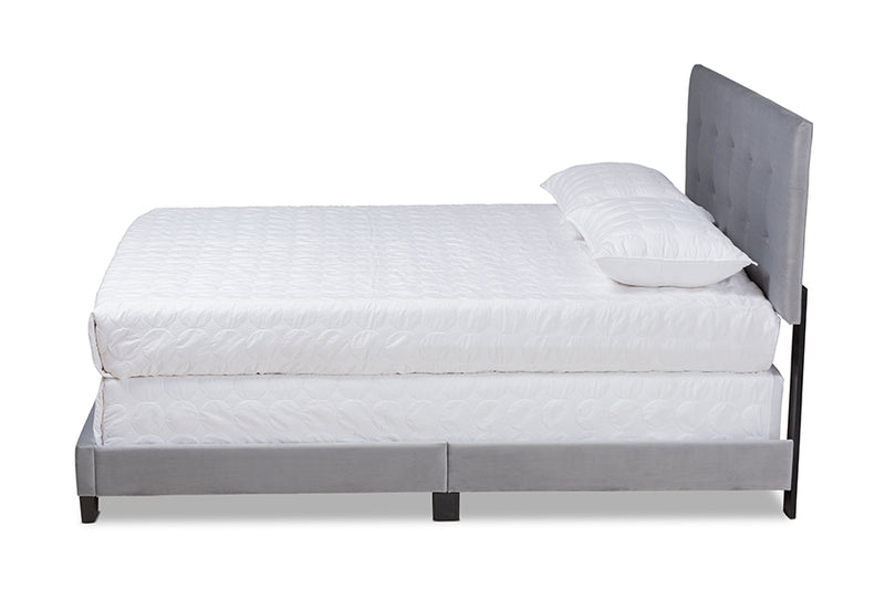 Baxton Studio Caprice Modern and Contemporary Glam Grey Velvet Fabric Upholstered Full Size Panel Bed
