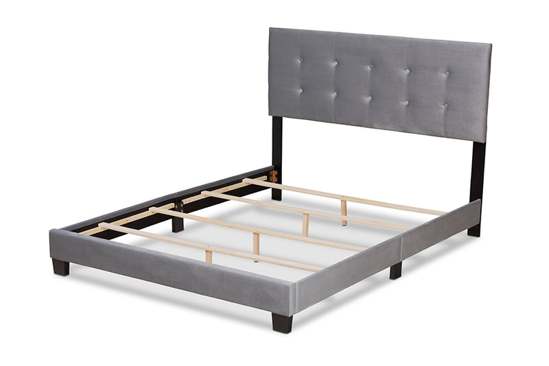 Baxton Studio Caprice Modern and Contemporary Glam Grey Velvet Fabric Upholstered Full Size Panel Bed