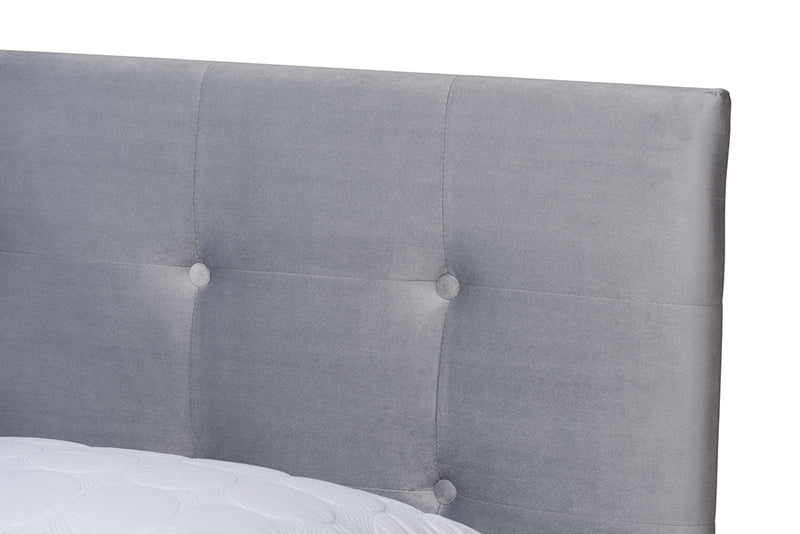 Baxton Studio Caprice Modern and Contemporary Glam Grey Velvet Fabric Upholstered Full Size Panel Bed