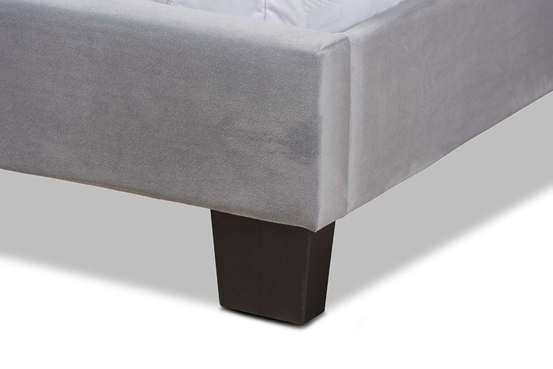 Baxton Studio Caprice Modern and Contemporary Glam Grey Velvet Fabric Upholstered Queen Size Panel Bed