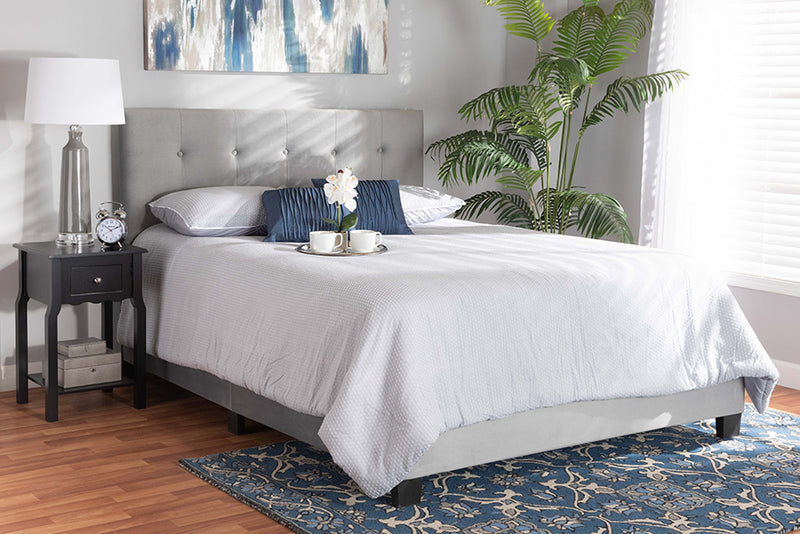 Baxton Studio Caprice Modern and Contemporary Glam Grey Velvet Fabric Upholstered Full Size Panel Bed