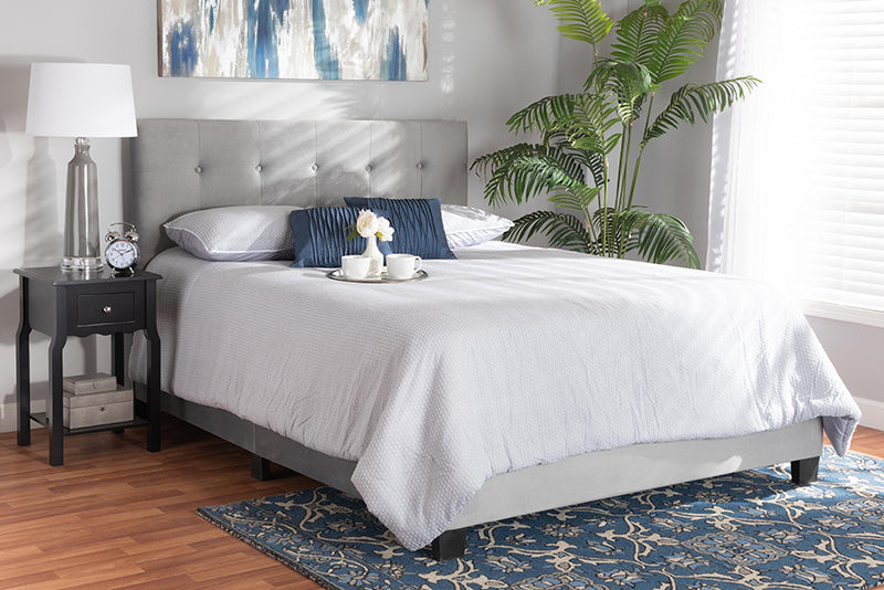 Baxton Studio Caprice Modern and Contemporary Glam Grey Velvet Fabric Upholstered Full Size Panel Bed