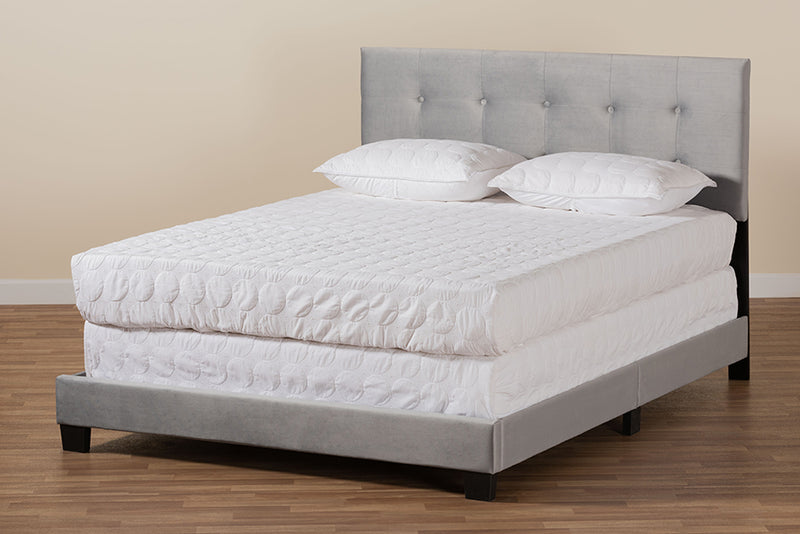 Baxton Studio Caprice Modern and Contemporary Glam Grey Velvet Fabric Upholstered Full Size Panel Bed