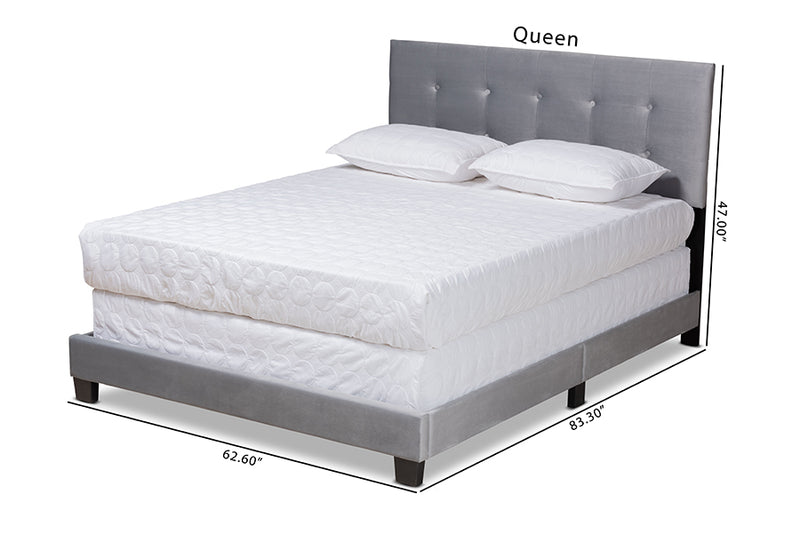 Baxton Studio Caprice Modern and Contemporary Glam Grey Velvet Fabric Upholstered Full Size Panel Bed
