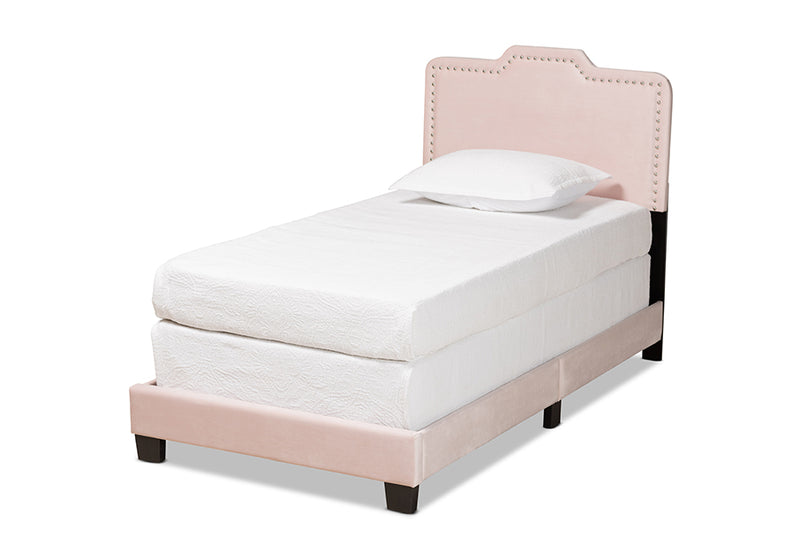 Baxton Studio Benjen Modern and Contemporary Glam Light Pink Velvet Fabric Upholstered Twin Size Panel Bed