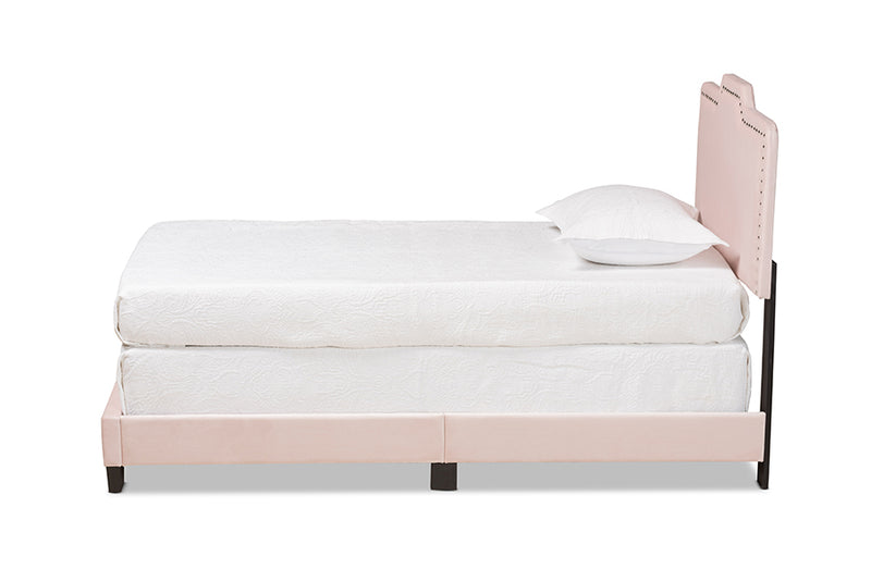 Baxton Studio Benjen Modern and Contemporary Glam Light Pink Velvet Fabric Upholstered Twin Size Panel Bed