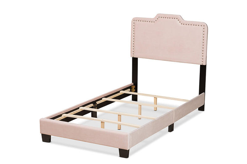 Baxton Studio Benjen Modern and Contemporary Glam Light Pink Velvet Fabric Upholstered Twin Size Panel Bed