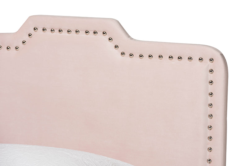 Baxton Studio Benjen Modern and Contemporary Glam Light Pink Velvet Fabric Upholstered Twin Size Panel Bed