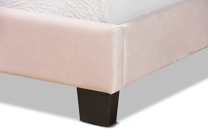 Baxton Studio Benjen Modern and Contemporary Glam Light Pink Velvet Fabric Upholstered Twin Size Panel Bed