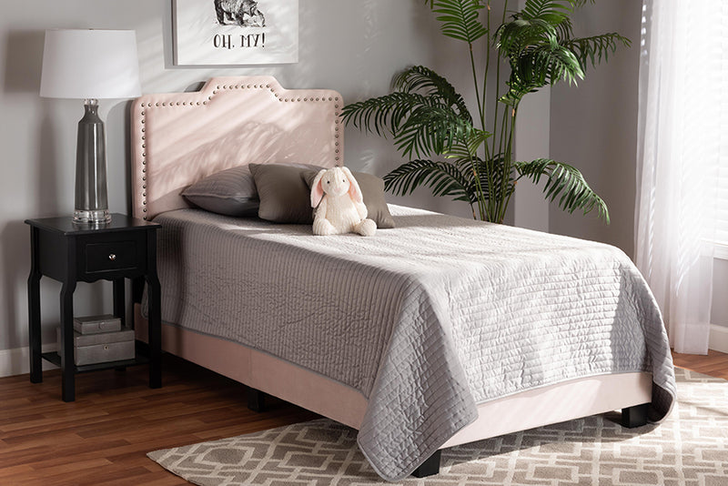 Baxton Studio Benjen Modern and Contemporary Glam Light Pink Velvet Fabric Upholstered Twin Size Panel Bed