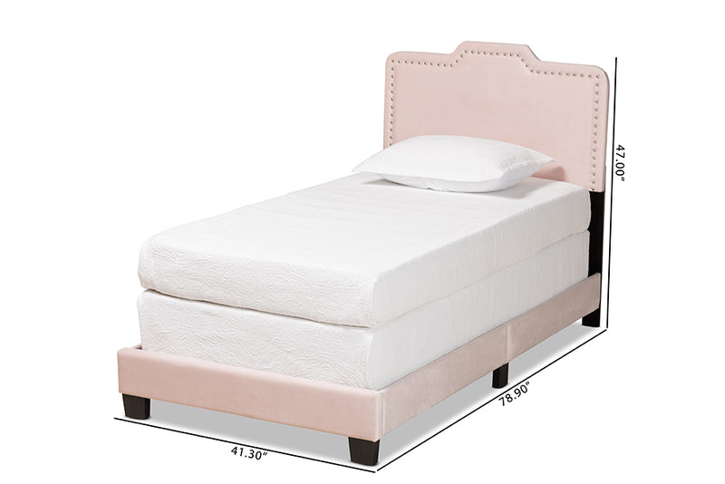 Baxton Studio Benjen Modern and Contemporary Glam Light Pink Velvet Fabric Upholstered Twin Size Panel Bed