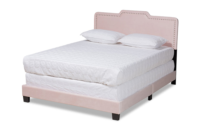 Baxton Studio Benjen Modern and Contemporary Glam Light Pink Velvet Fabric Upholstered Queen Size Panel Bed