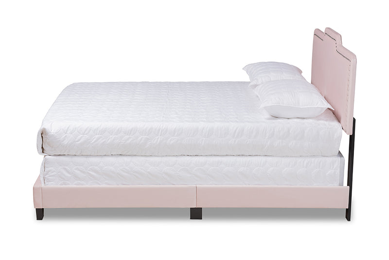 Baxton Studio Benjen Modern and Contemporary Glam Light Pink Velvet Fabric Upholstered Full Size Panel Bed