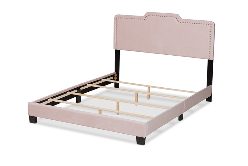 Baxton Studio Benjen Modern and Contemporary Glam Light Pink Velvet Fabric Upholstered Full Size Panel Bed