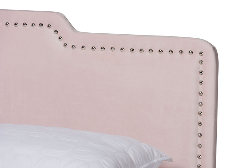 Baxton Studio Benjen Modern and Contemporary Glam Light Pink Velvet Fabric Upholstered Full Size Panel Bed