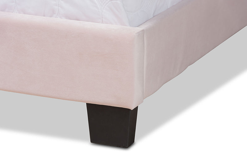 Baxton Studio Benjen Modern and Contemporary Glam Light Pink Velvet Fabric Upholstered Full Size Panel Bed