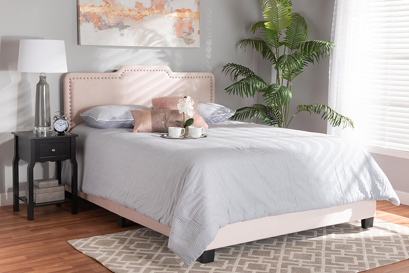 Baxton Studio Benjen Modern and Contemporary Glam Light Pink Velvet Fabric Upholstered Full Size Panel Bed