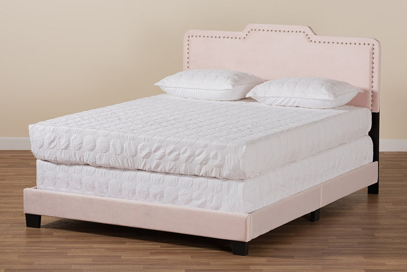 Baxton Studio Benjen Modern and Contemporary Glam Light Pink Velvet Fabric Upholstered Full Size Panel Bed