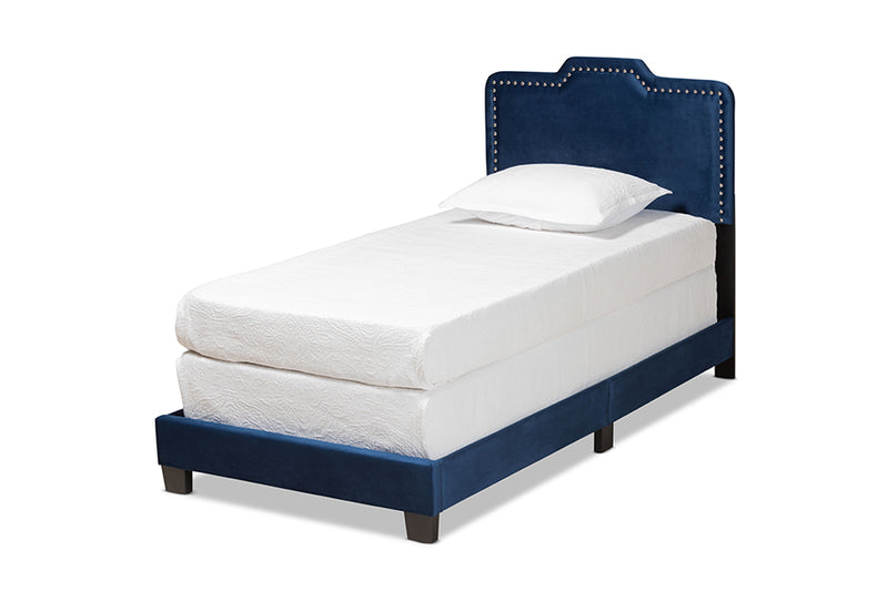 Baxton Studio Benjen Modern and Contemporary Glam Navy Blue Velvet Fabric Upholstered Twin Size Panel Bed