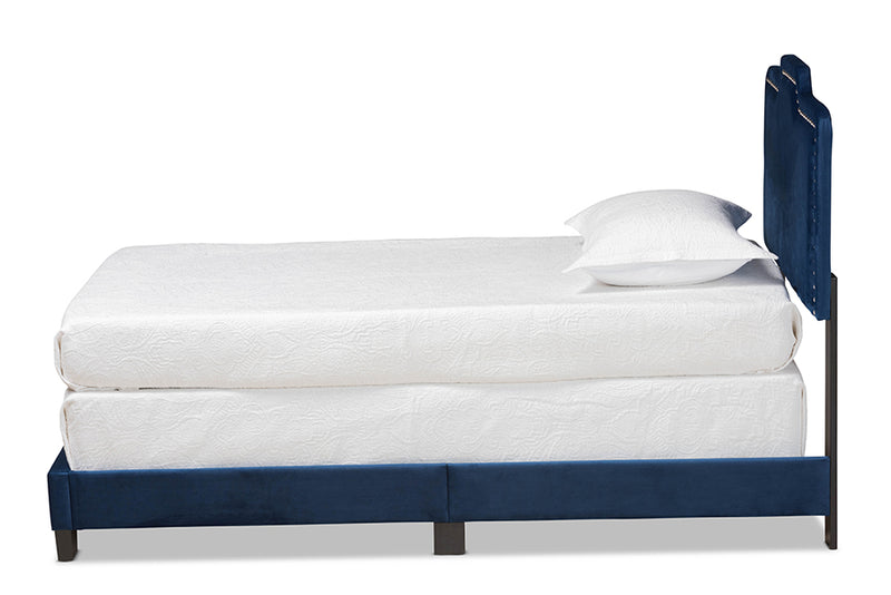 Baxton Studio Benjen Modern and Contemporary Glam Navy Blue Velvet Fabric Upholstered Twin Size Panel Bed