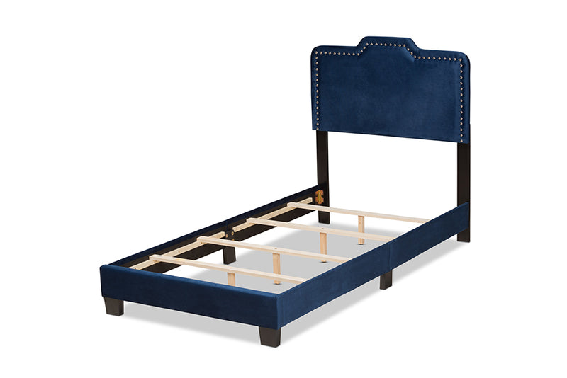 Baxton Studio Benjen Modern and Contemporary Glam Navy Blue Velvet Fabric Upholstered Twin Size Panel Bed