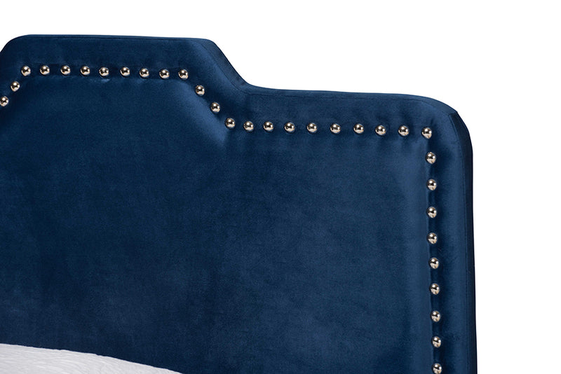 Baxton Studio Benjen Modern and Contemporary Glam Navy Blue Velvet Fabric Upholstered Twin Size Panel Bed