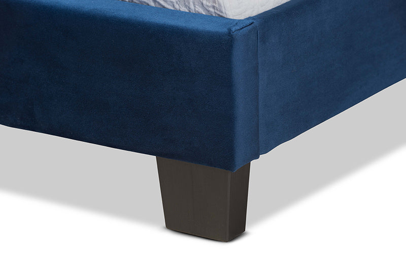 Baxton Studio Benjen Modern and Contemporary Glam Navy Blue Velvet Fabric Upholstered Twin Size Panel Bed