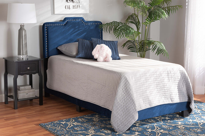 Baxton Studio Benjen Modern and Contemporary Glam Navy Blue Velvet Fabric Upholstered Twin Size Panel Bed