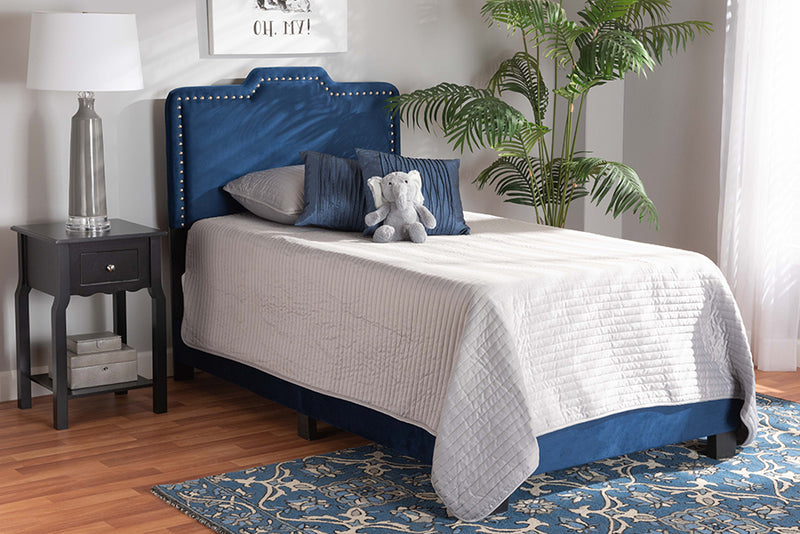 Baxton Studio Benjen Modern and Contemporary Glam Navy Blue Velvet Fabric Upholstered Twin Size Panel Bed