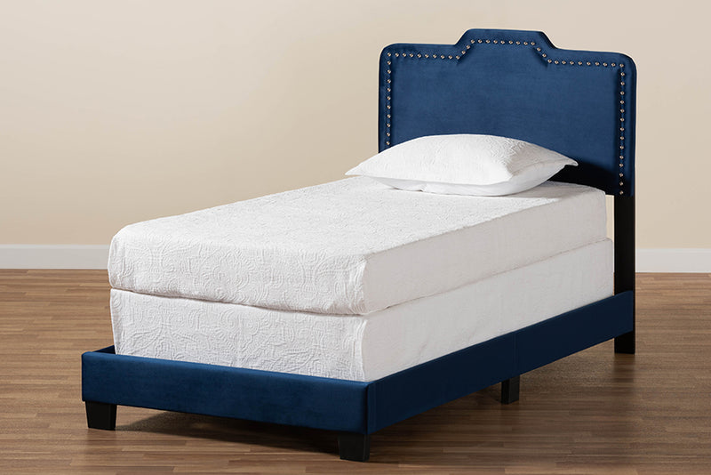 Baxton Studio Benjen Modern and Contemporary Glam Navy Blue Velvet Fabric Upholstered Twin Size Panel Bed