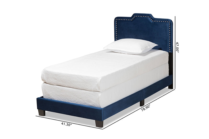 Baxton Studio Benjen Modern and Contemporary Glam Navy Blue Velvet Fabric Upholstered Twin Size Panel Bed