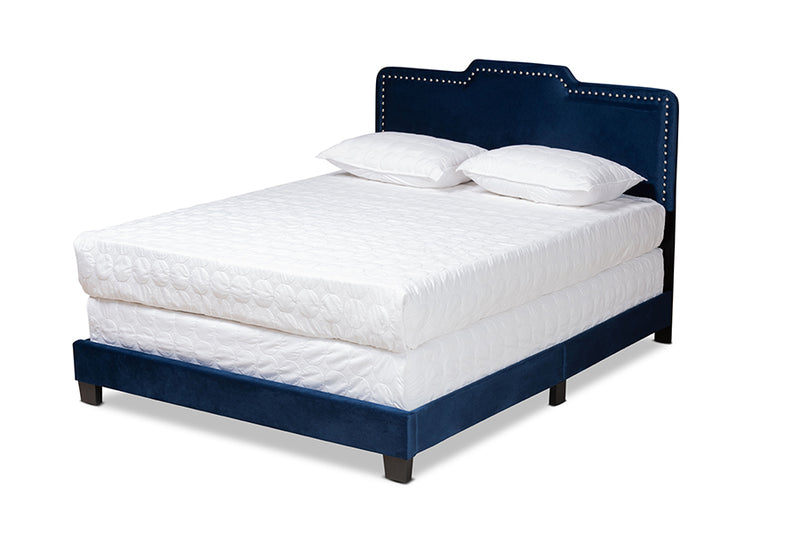 Baxton Studio Benjen Modern and Contemporary Glam Navy Blue Velvet Fabric Upholstered Full Size Panel Bed