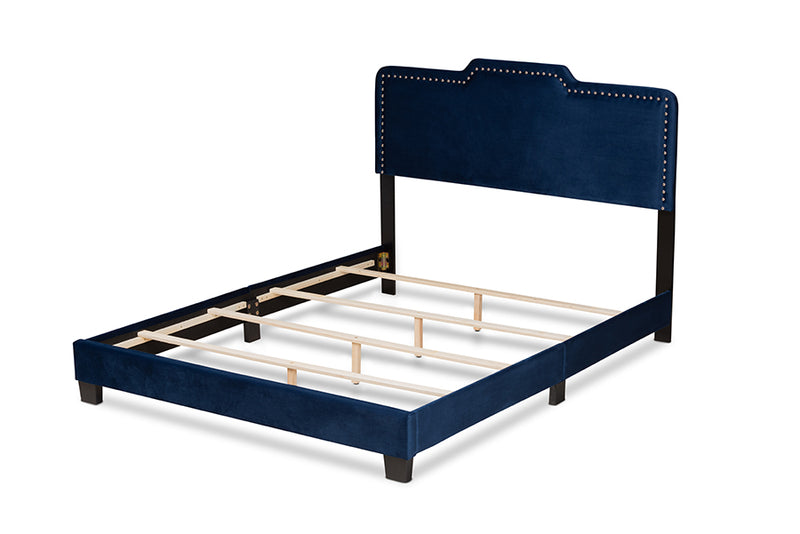 Baxton Studio Benjen Modern and Contemporary Glam Navy Blue Velvet Fabric Upholstered Full Size Panel Bed