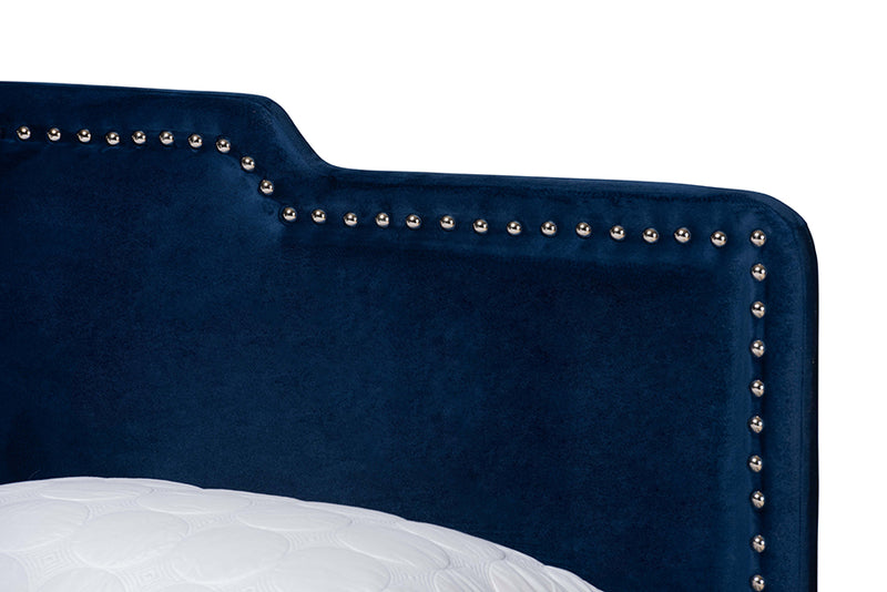 Baxton Studio Benjen Modern and Contemporary Glam Navy Blue Velvet Fabric Upholstered Queen Size Panel Bed