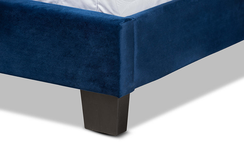 Baxton Studio Benjen Modern and Contemporary Glam Navy Blue Velvet Fabric Upholstered Queen Size Panel Bed