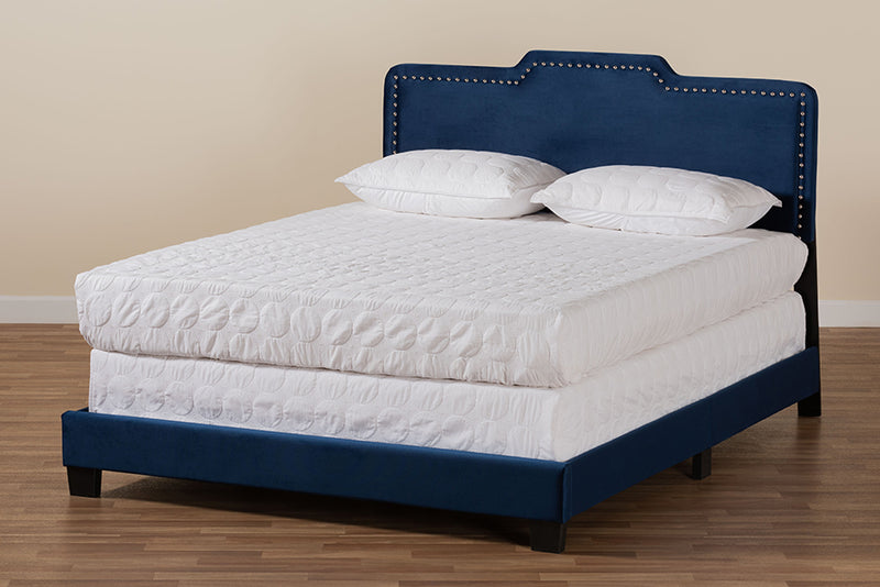 Baxton Studio Benjen Modern and Contemporary Glam Navy Blue Velvet Fabric Upholstered Full Size Panel Bed