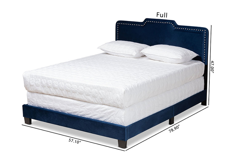 Baxton Studio Benjen Modern and Contemporary Glam Navy Blue Velvet Fabric Upholstered Queen Size Panel Bed