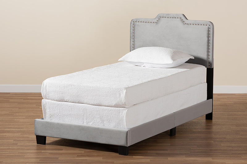 Baxton Studio Benjen Modern and Contemporary Glam Grey Velvet Fabric Upholstered Twin Size Panel Bed