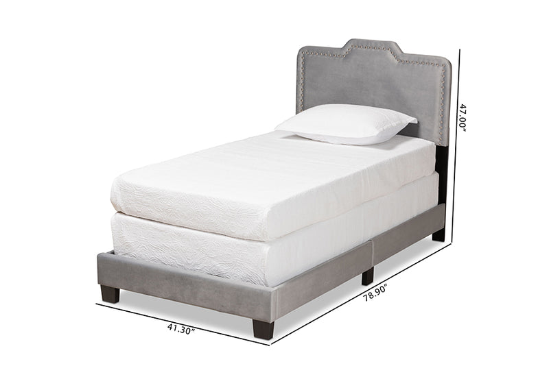 Baxton Studio Benjen Modern and Contemporary Glam Grey Velvet Fabric Upholstered Twin Size Panel Bed