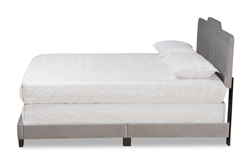 Baxton Studio Benjen Modern and Contemporary Glam Grey Velvet Fabric Upholstered Queen Size Panel Bed