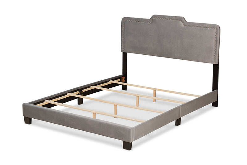 Baxton Studio Benjen Modern and Contemporary Glam Grey Velvet Fabric Upholstered Queen Size Panel Bed