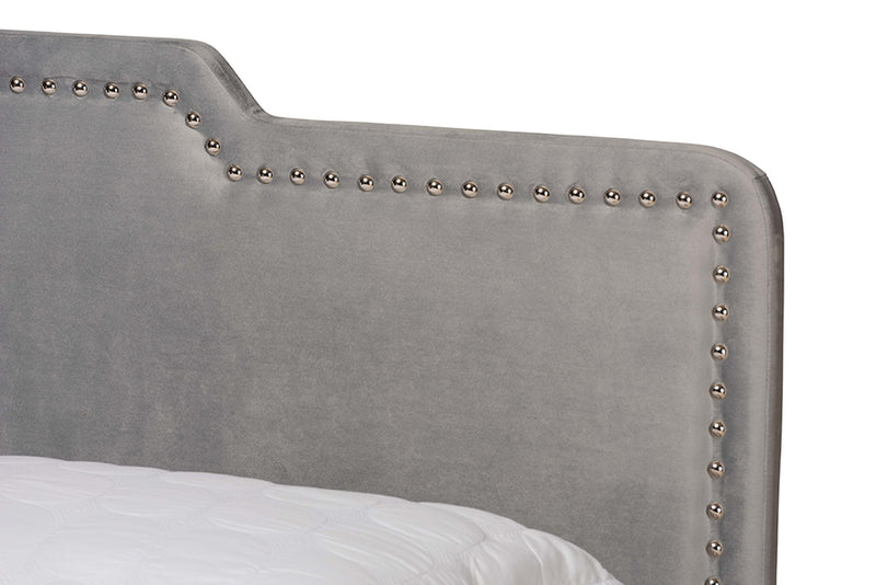 Baxton Studio Benjen Modern and Contemporary Glam Grey Velvet Fabric Upholstered Queen Size Panel Bed