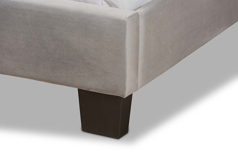Baxton Studio Benjen Modern and Contemporary Glam Grey Velvet Fabric Upholstered Queen Size Panel Bed
