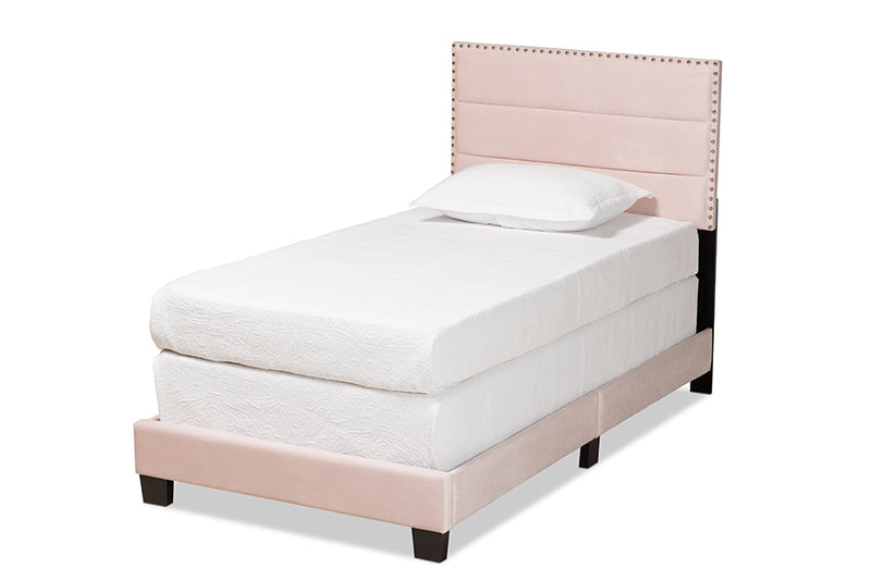 Baxton Studio Tamira Modern and Contemporary Glam Light Pink Velvet Fabric Upholstered Twin Size Panel Bed