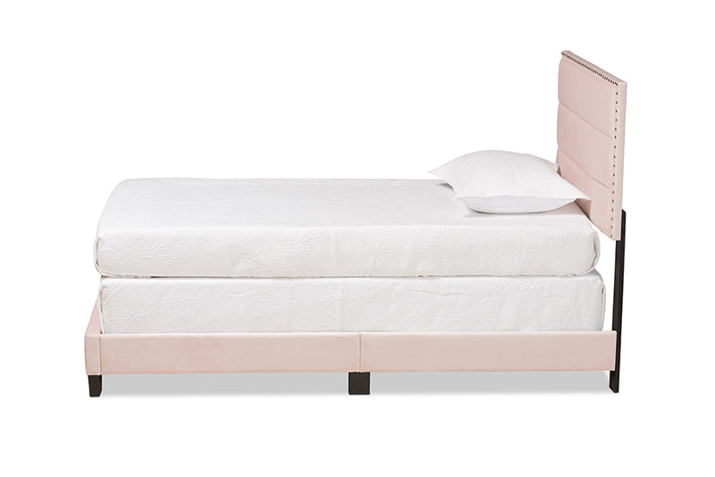 Baxton Studio Tamira Modern and Contemporary Glam Light Pink Velvet Fabric Upholstered Twin Size Panel Bed