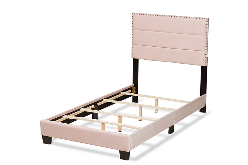Baxton Studio Tamira Modern and Contemporary Glam Light Pink Velvet Fabric Upholstered Twin Size Panel Bed