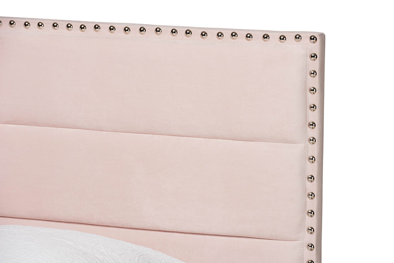 Baxton Studio Tamira Modern and Contemporary Glam Light Pink Velvet Fabric Upholstered Twin Size Panel Bed