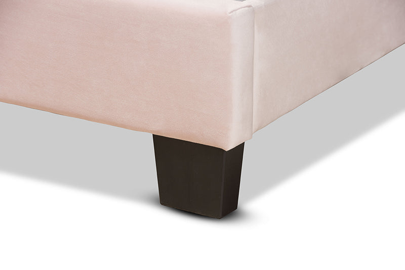 Baxton Studio Tamira Modern and Contemporary Glam Light Pink Velvet Fabric Upholstered Twin Size Panel Bed
